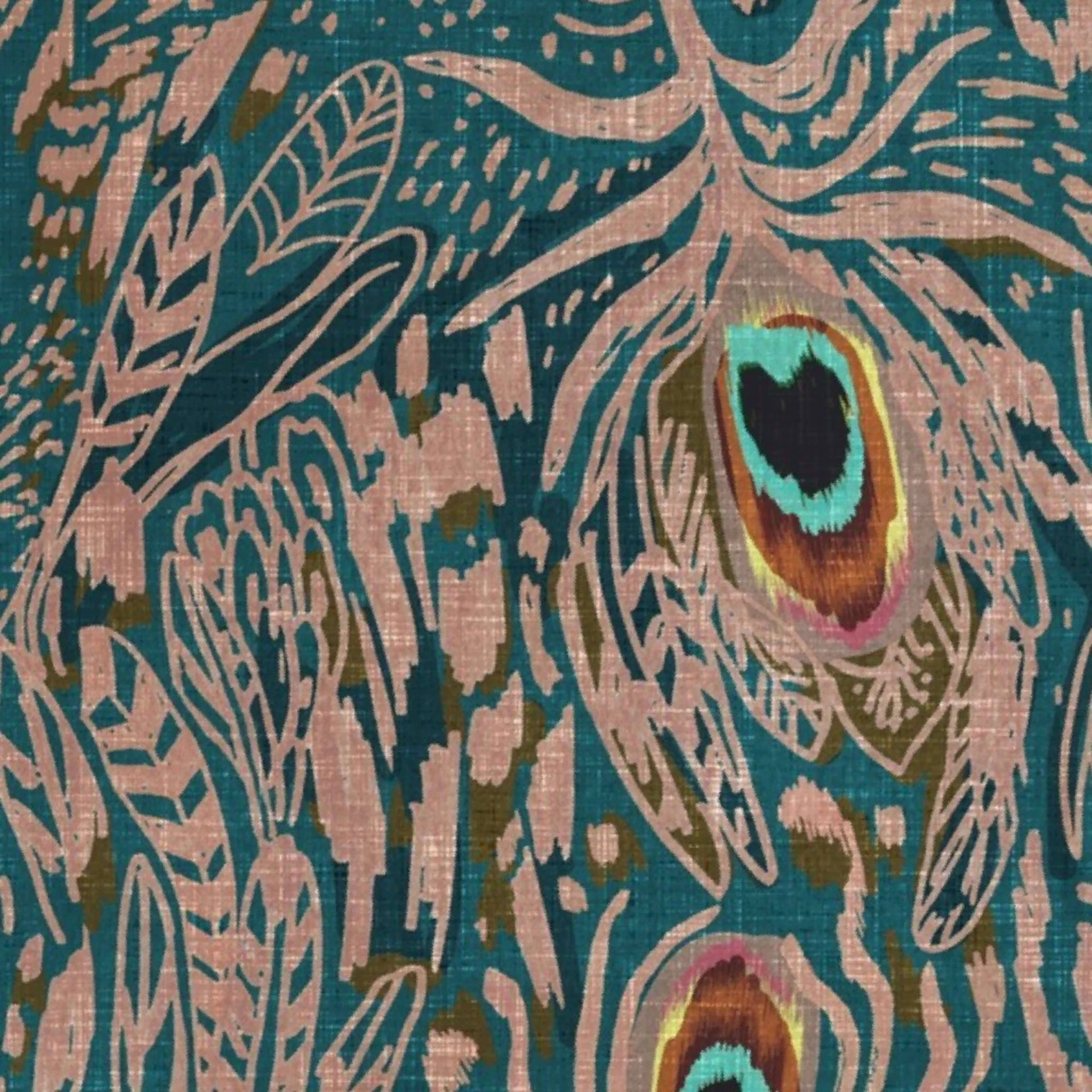 Peacock Dreaming Ikat (teal) JUMBO Wallpaper by nouveau_bohemian