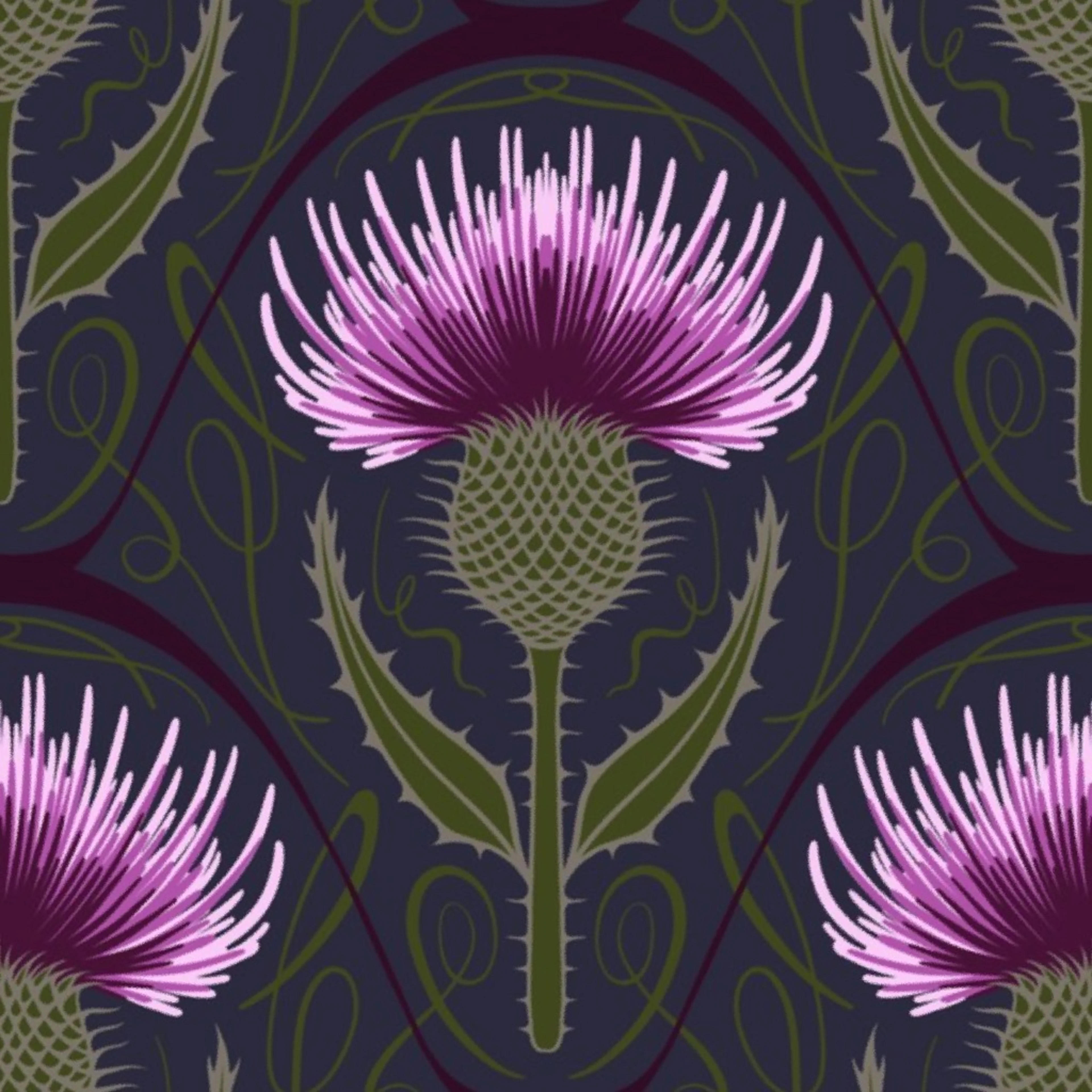 Art Nouveau Scottish Thistle Peel and Stick Wallpaper by new_branch_studio