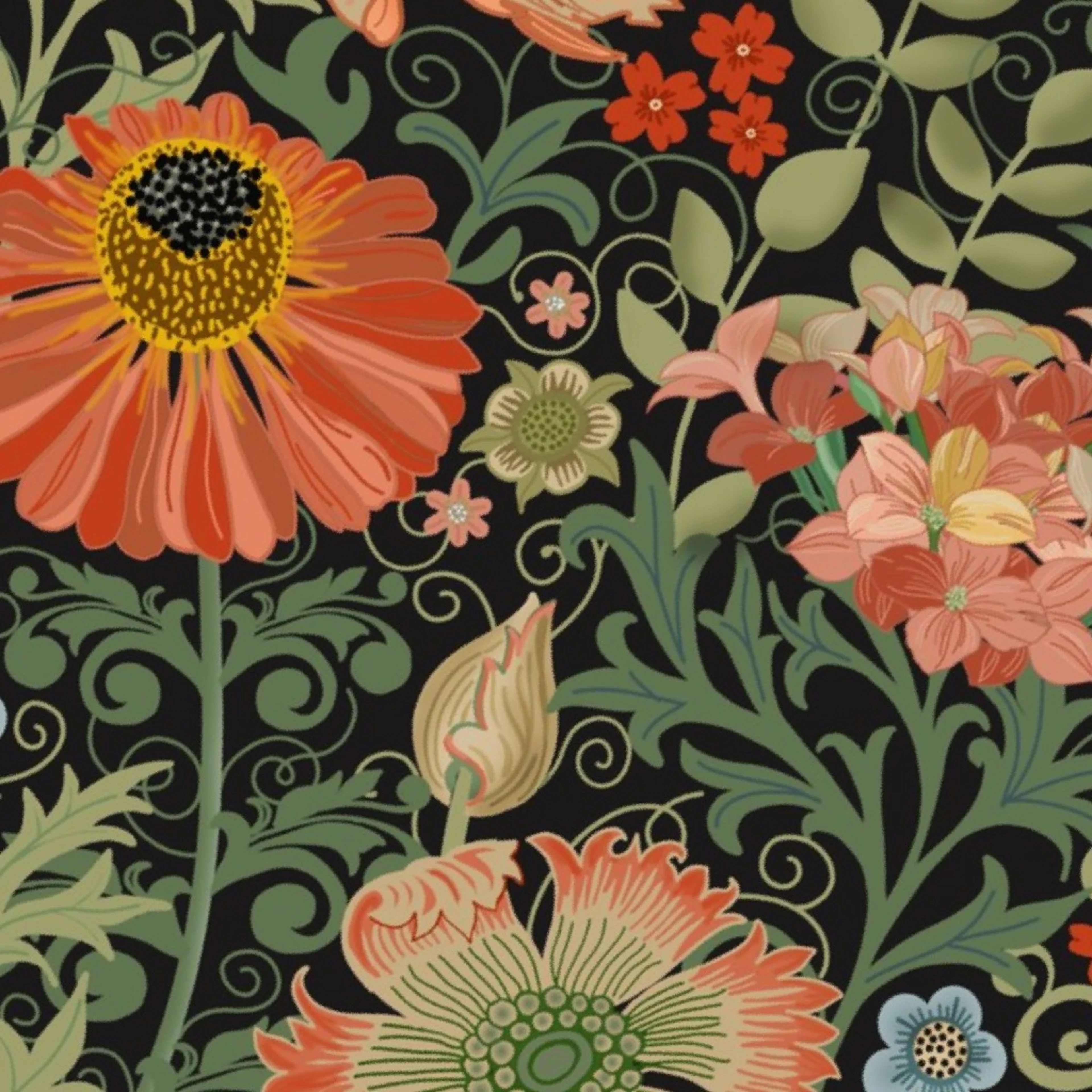 Large Le Jardin Art Nouveau black William Morris Style Wallpaper by hnldesigns