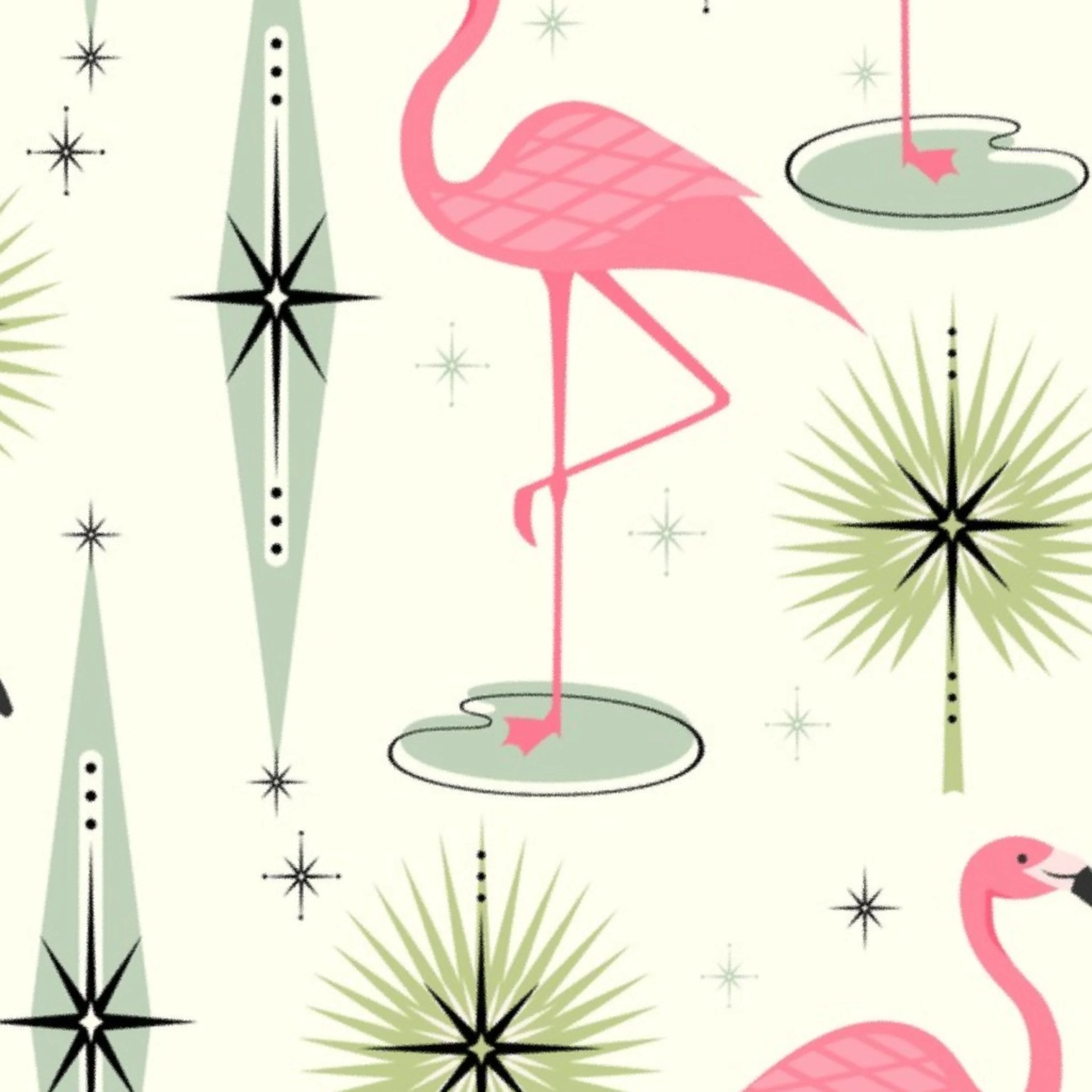 Wallpaper in Atomic Flamingo Oasis - Vertical by studioxtine