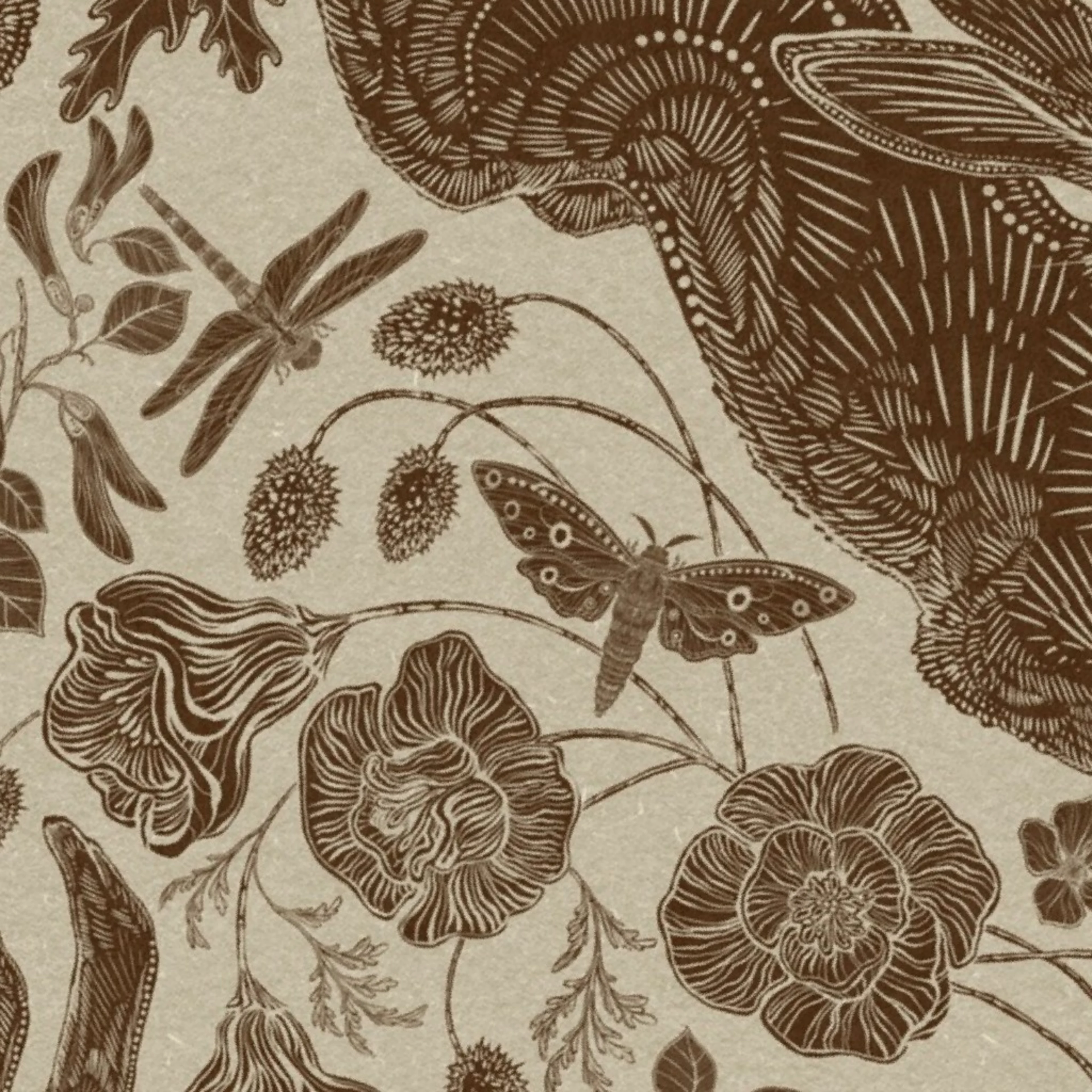 Rabbit on Linen Chocolate Wallpaper by silver_steer_design.