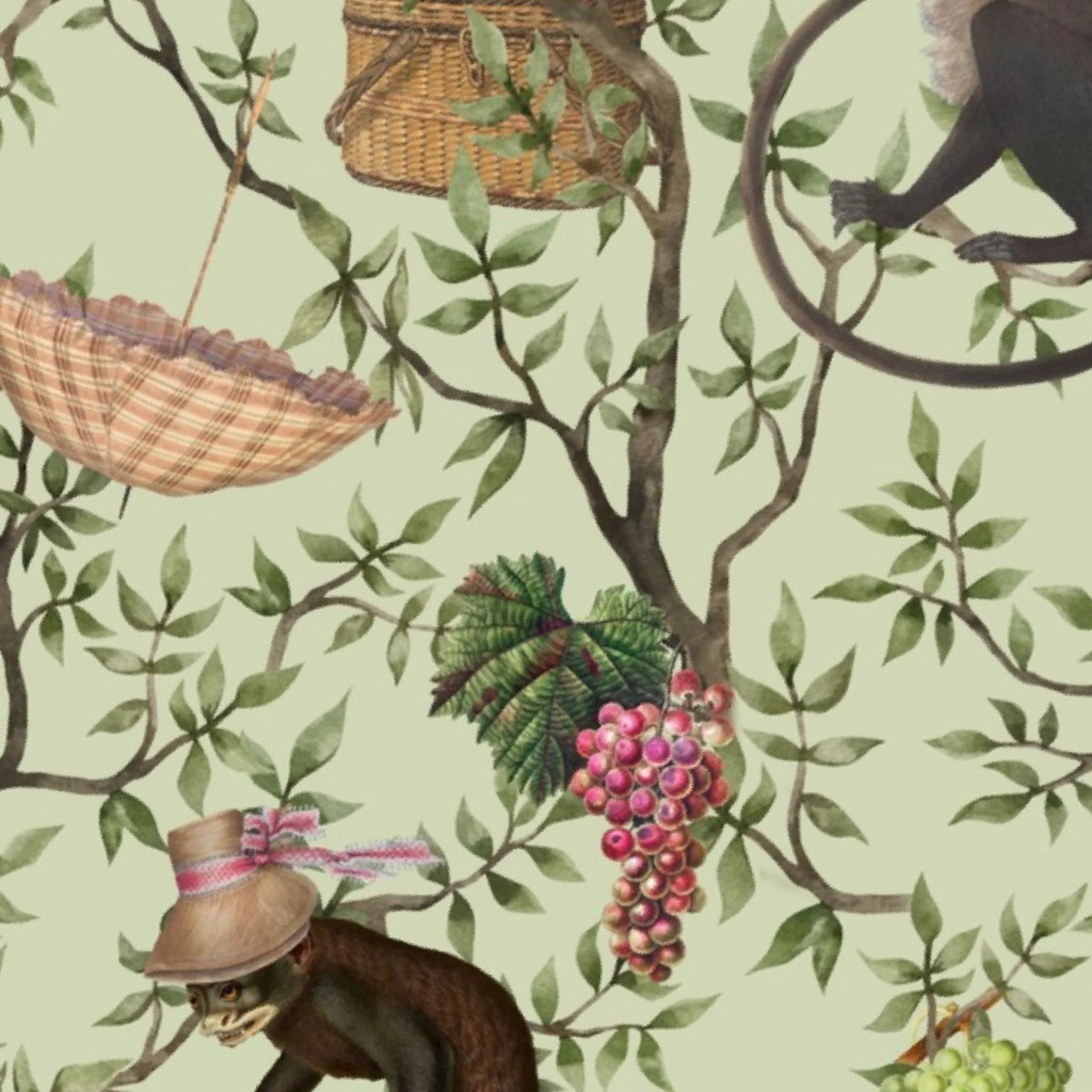 nostalgic antiqued Monkeys Garden Party - Antique Grand Millennial Chinoiserie Wallpaper by utart