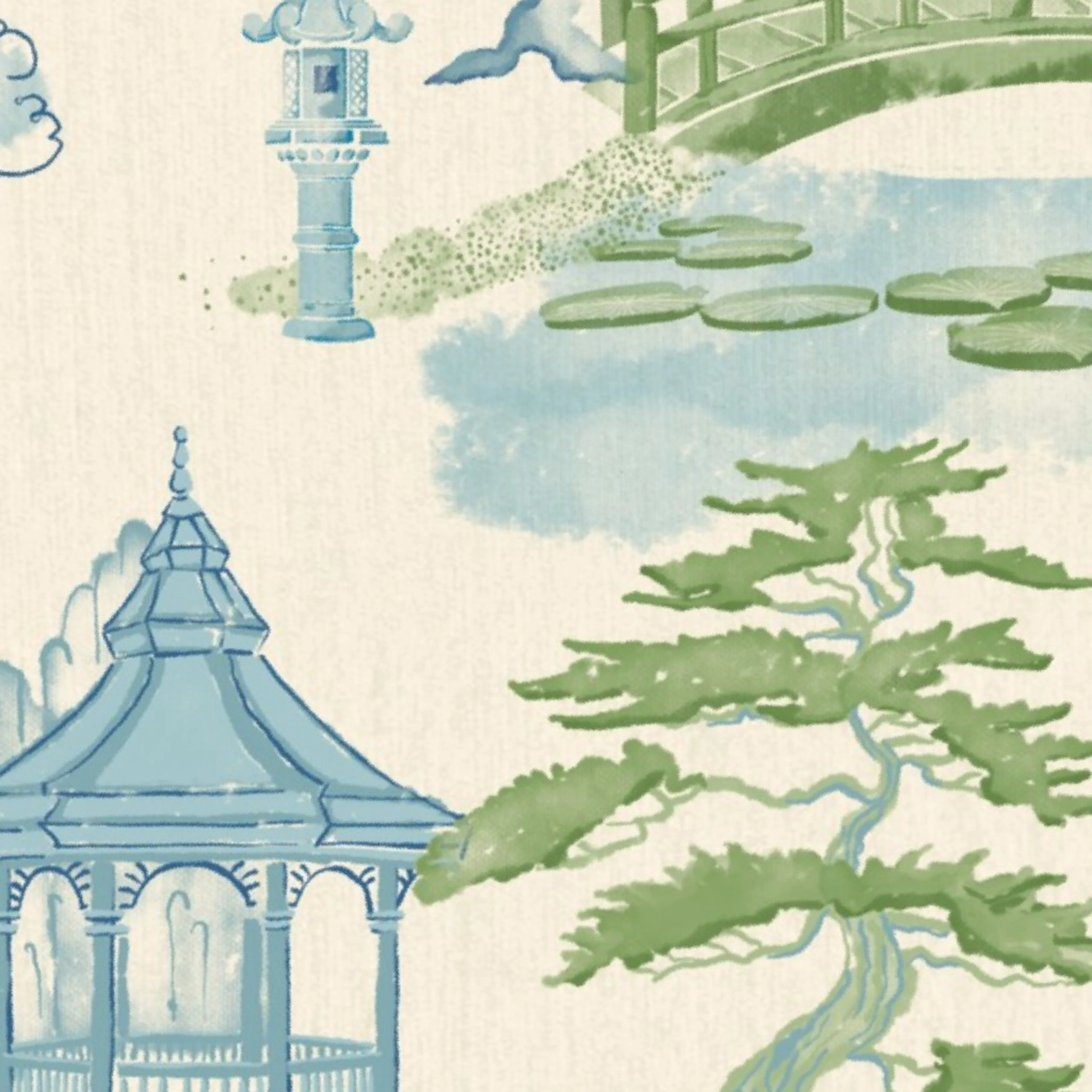 Chinoiserie Landscape with Pagoda's and Waterfall Wallpaper by house_of_haricot
