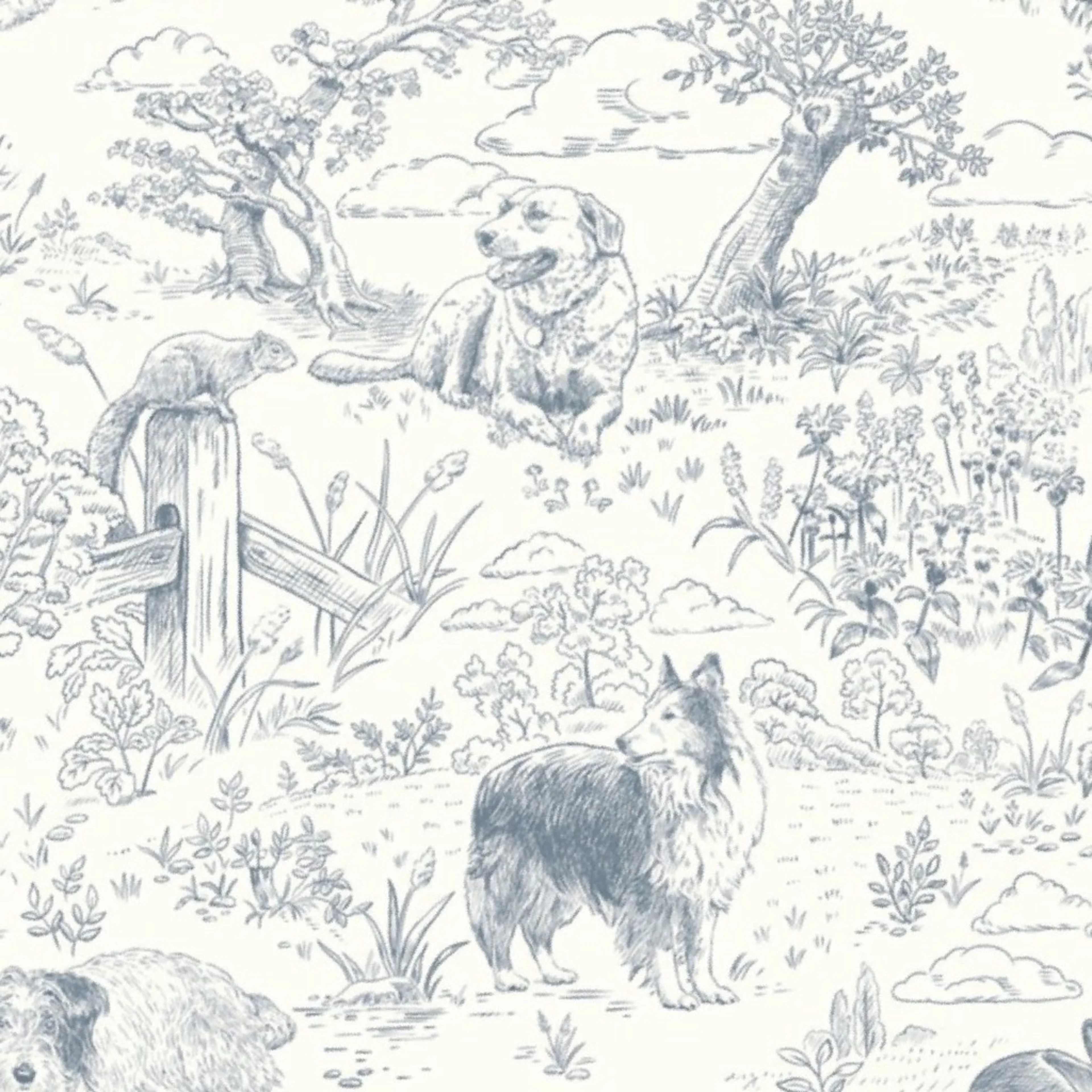 Country Dogs Toile Gray Wallpaper by vinpauld.