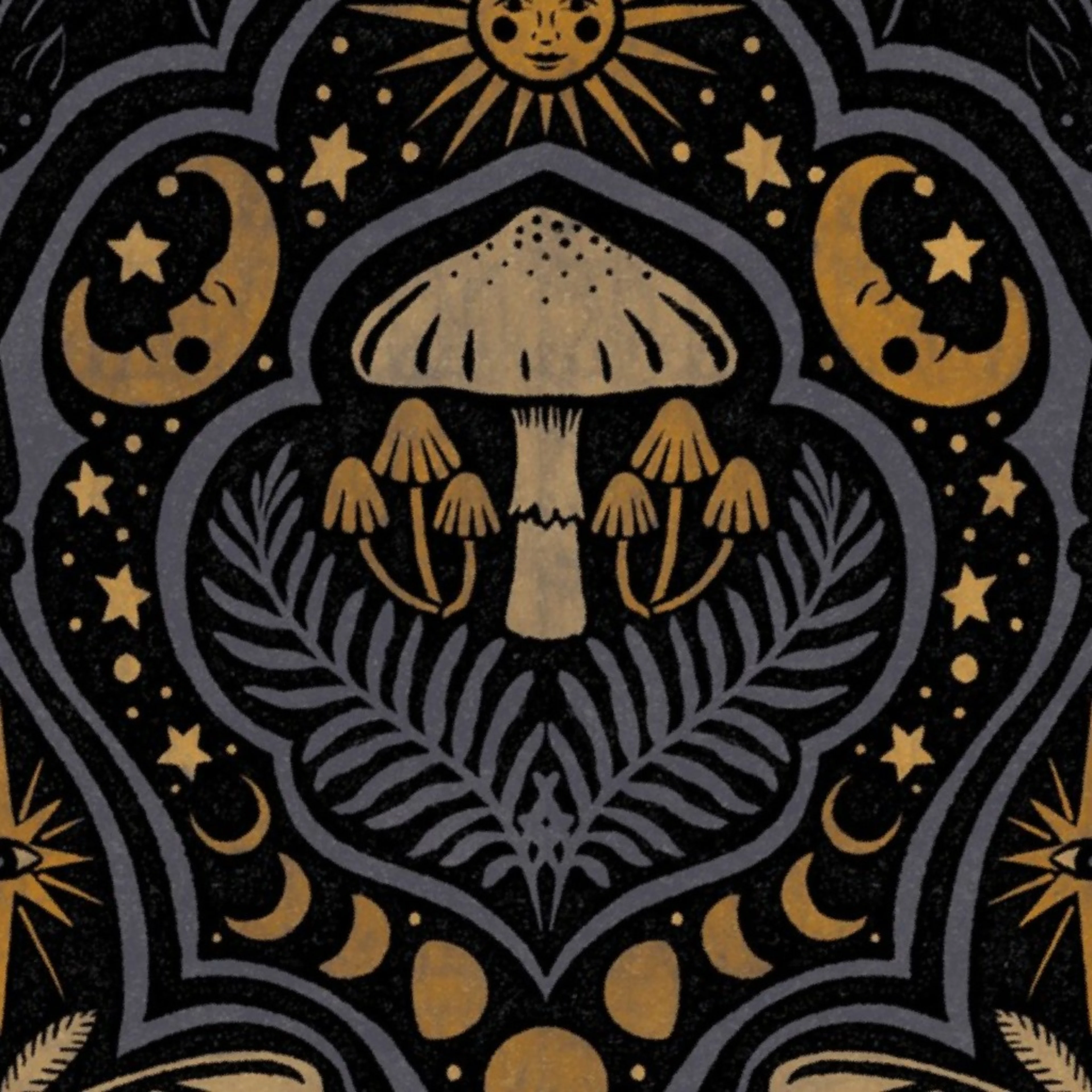 Gothic Nature Damask - large - midnight violet and gold Wallpaper by byre_wilde