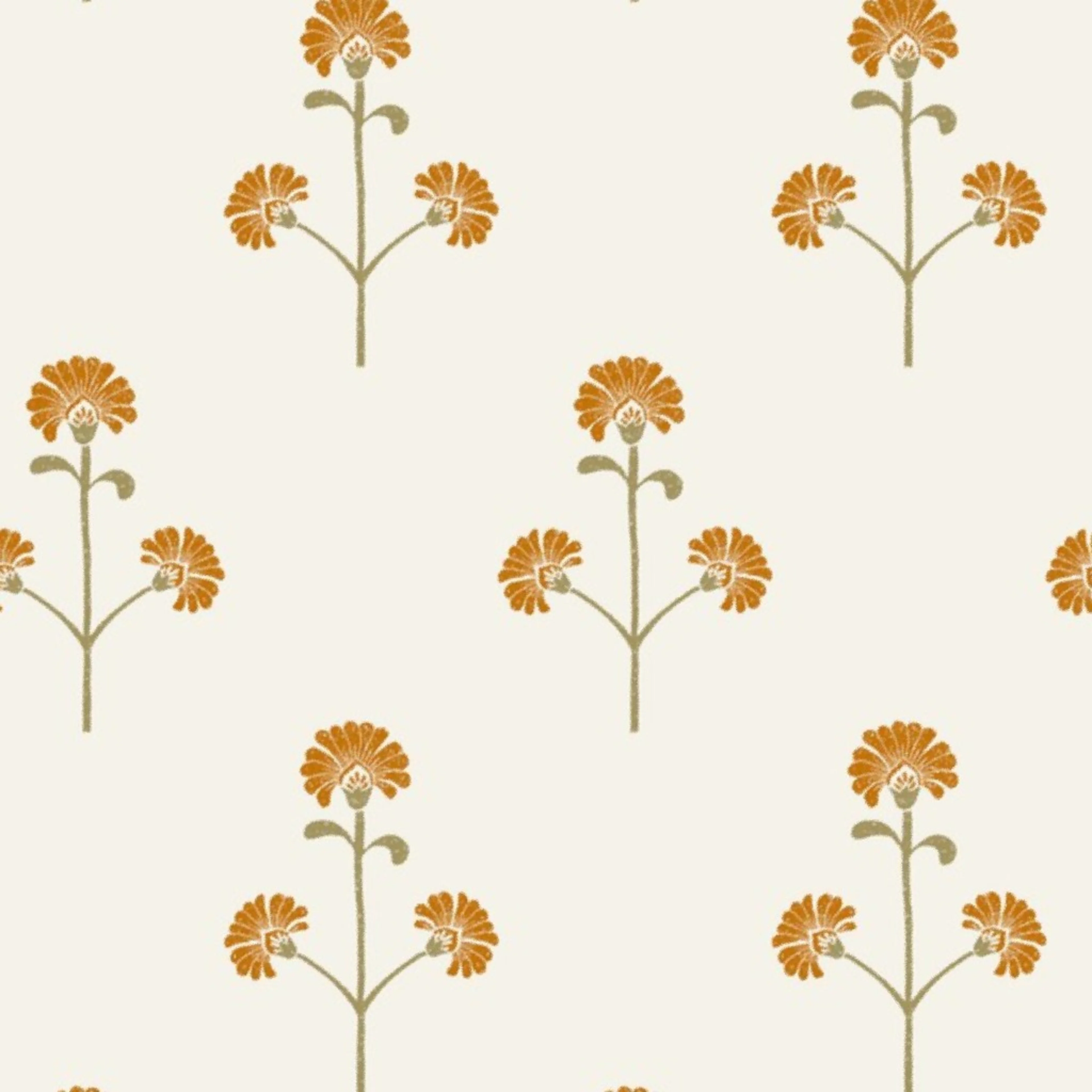 Block print stylized garden flowers yellow gold by studio_assorti