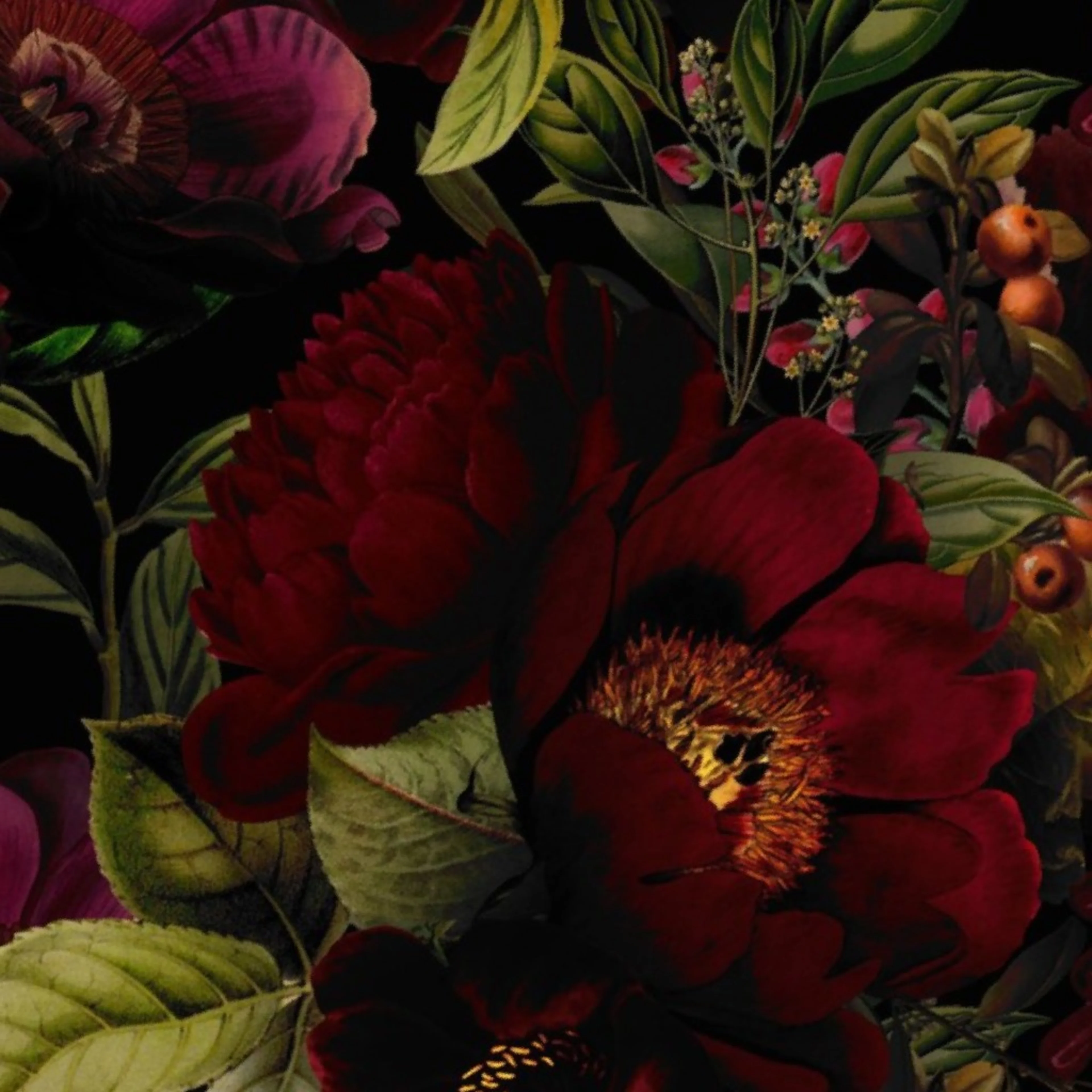 Vintage Summer Romanticism: Maximalism Moody Florals - Wallpaper by utart