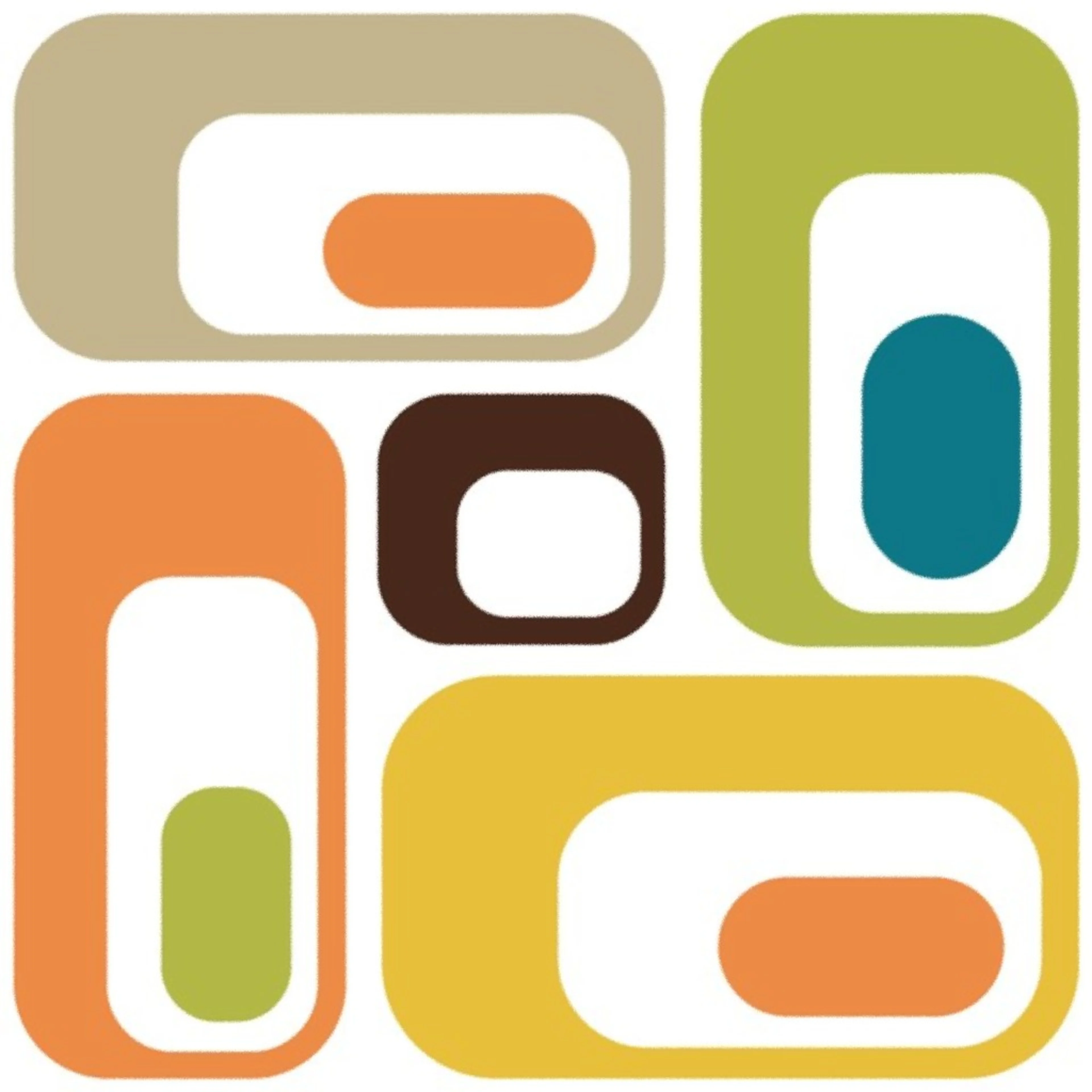 Wallpaper in retro ovals white mustard teal orange green brown beige by delinda_graphic_studio