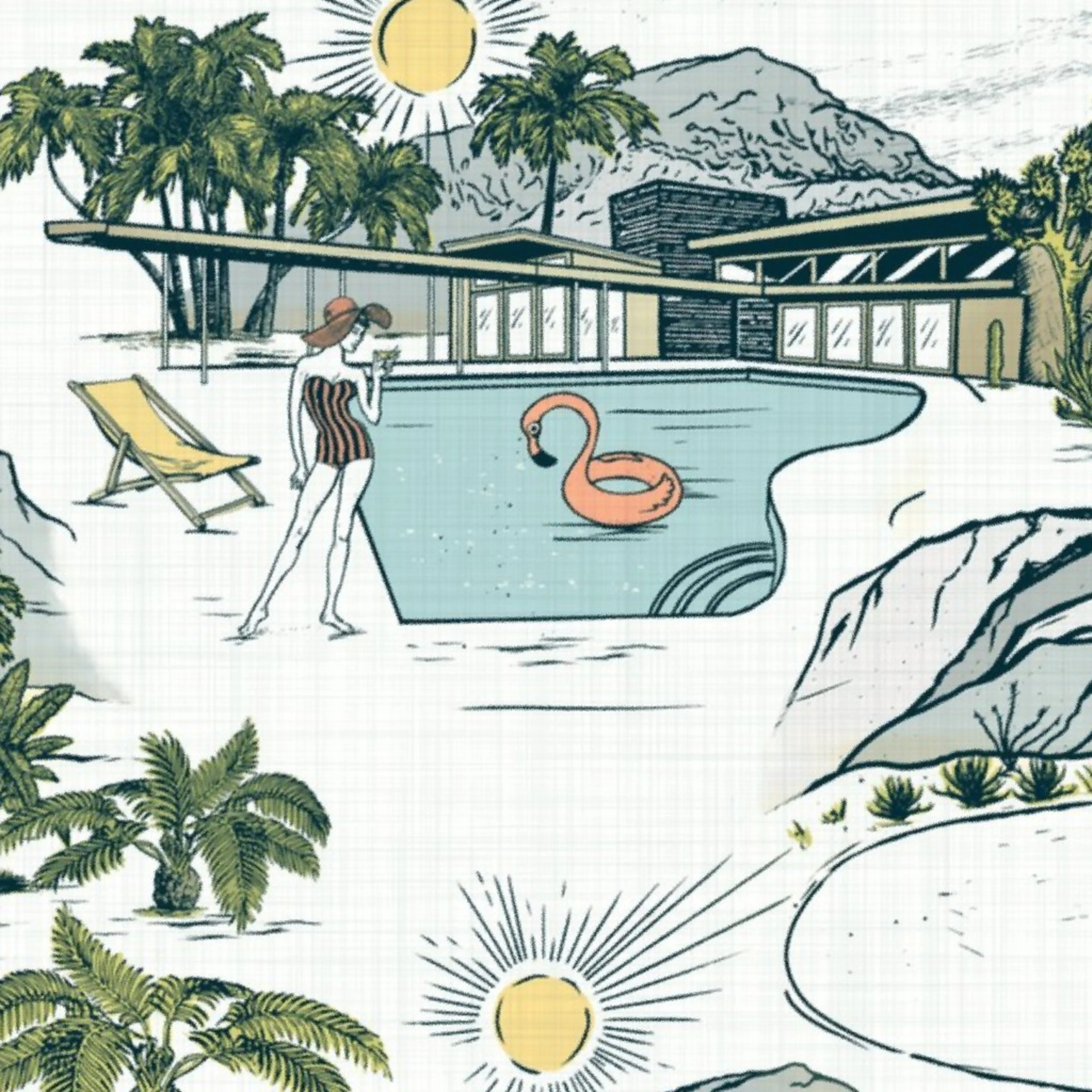 Wallpaper in PALM SPRINGS MID-CENTURY TOILE by fischkandi