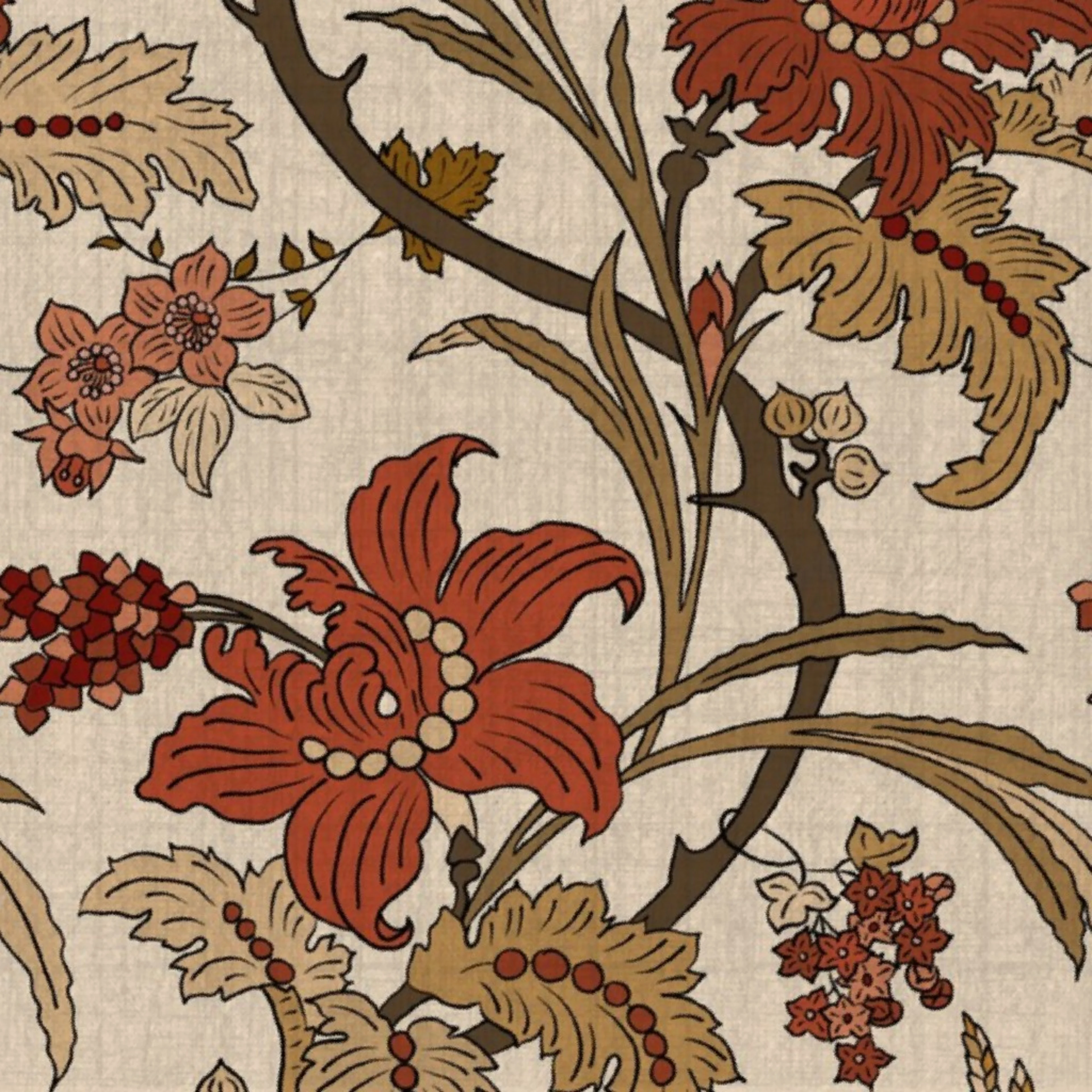 Vintage french trailing floral in red and browns Wallpaper by shelli_nelson