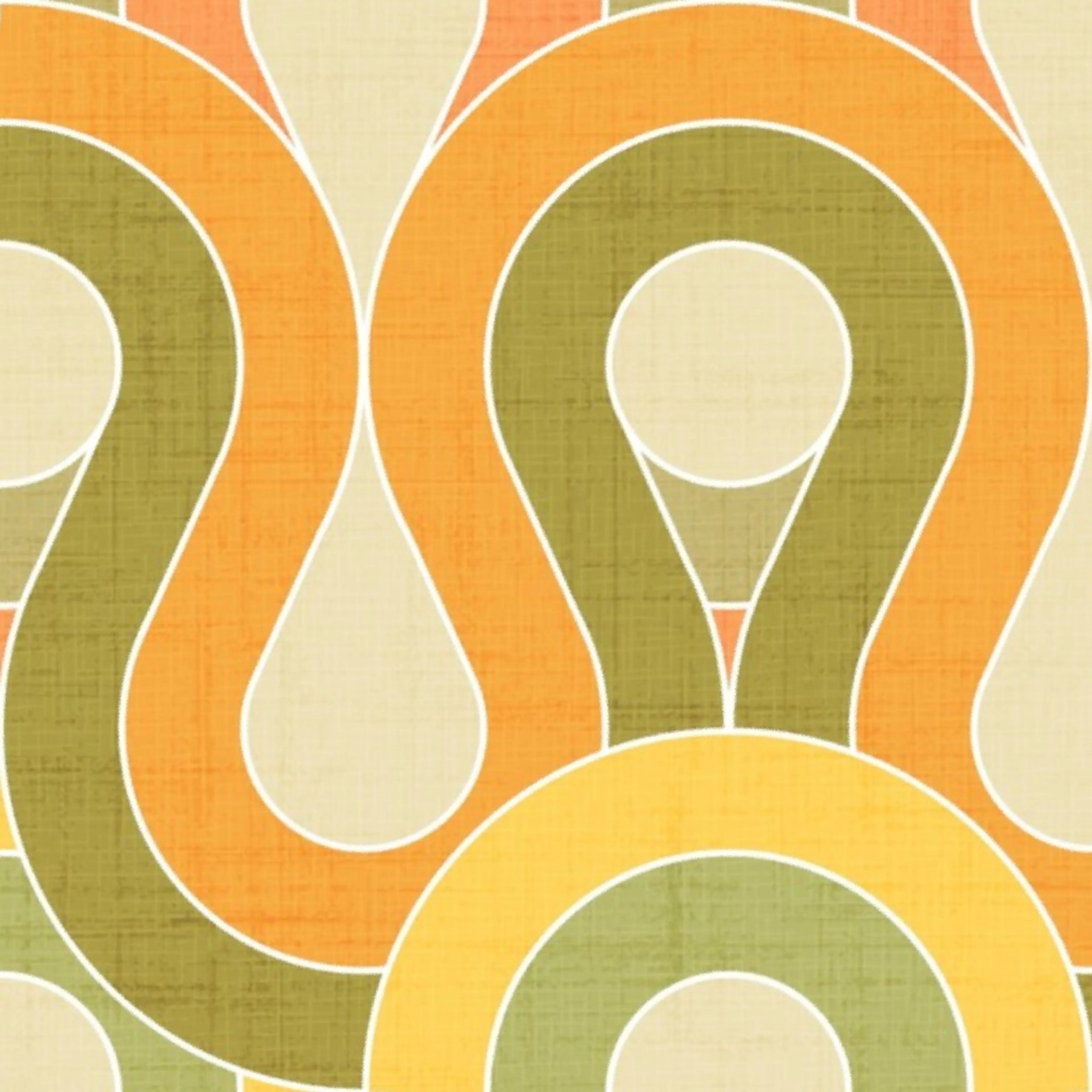 Wallpaper in Retro 70s Abstract Geometric Wave Orange Olive Green by emikundesigns