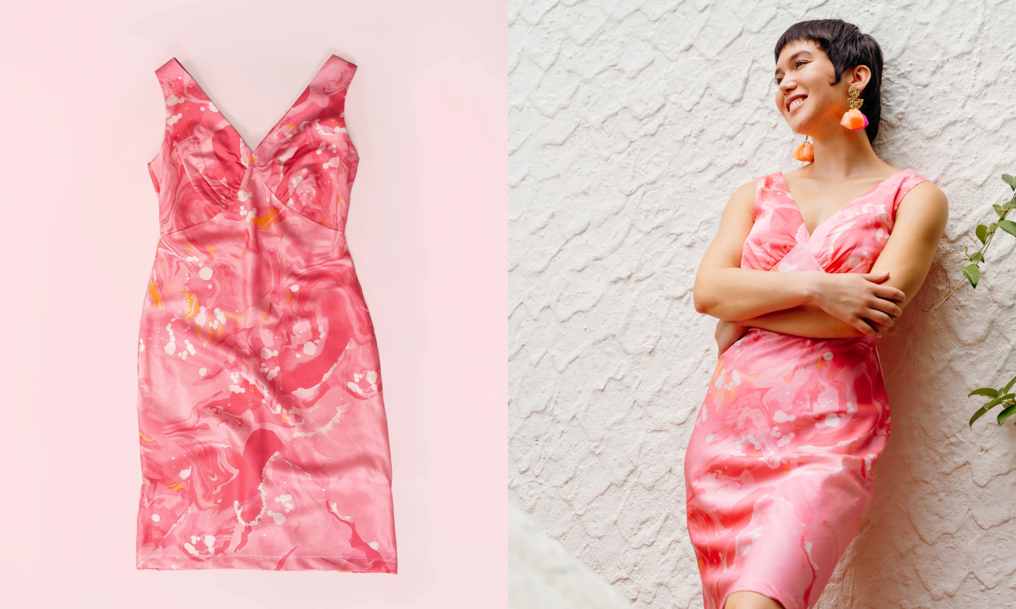 Woman in pink dress made with Cotton Silk