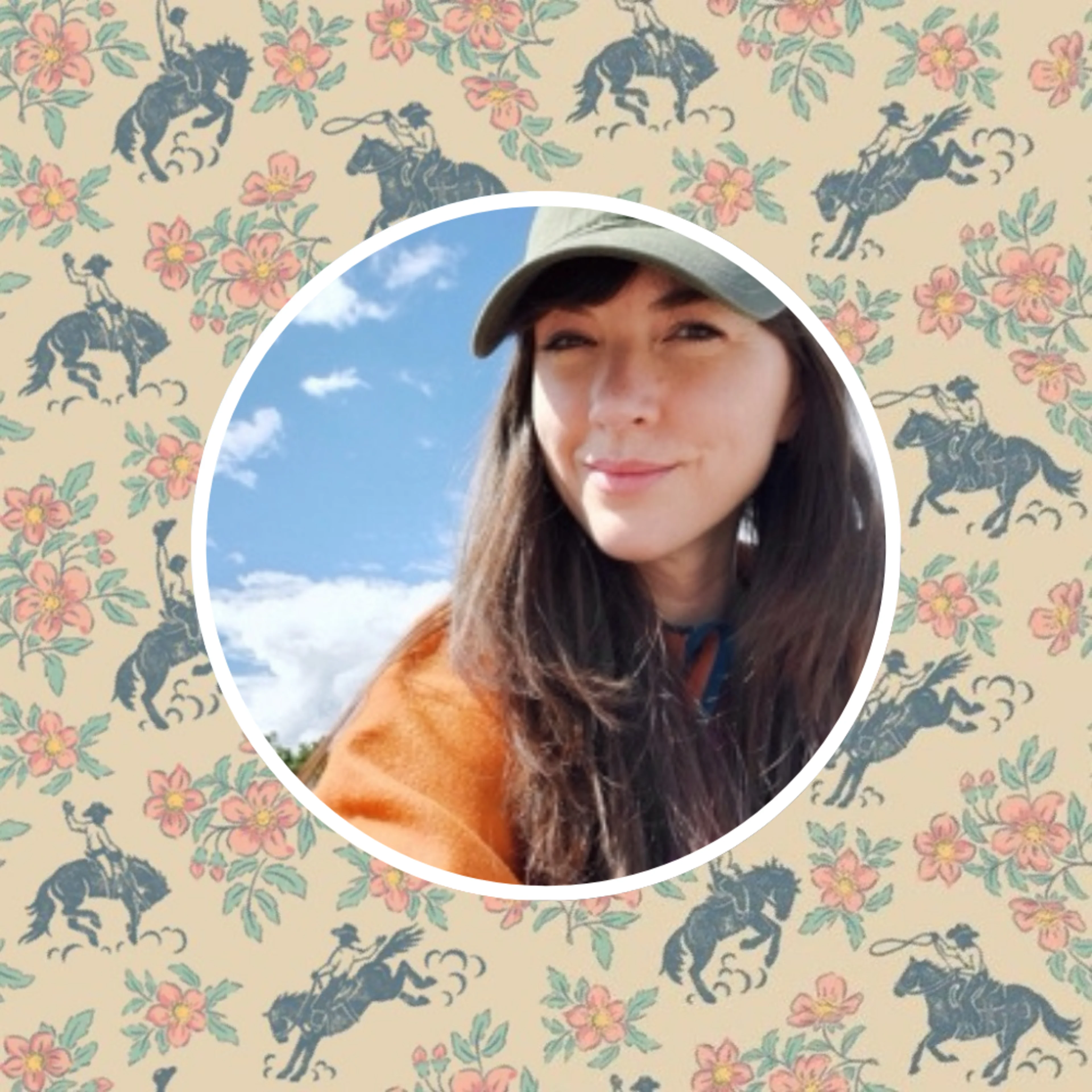 headshot of Tiffany Wisser with one of her prints in the background.